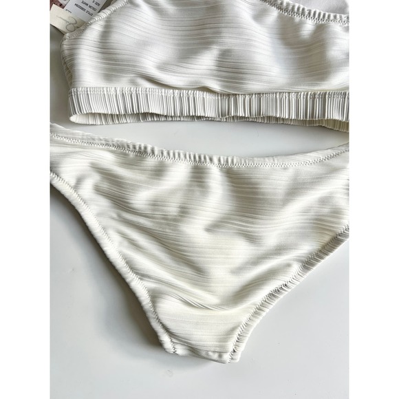 NWT Jessica Simpson One Shoulder Slash Bikini Top&Cut Out Hipster Bottoms White - Picture 7 of 7